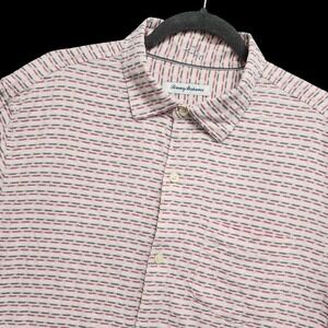 Tommy Bahama Shirt Mens Large 100% Silk Geometric‎ Print Short Sleeve Button Up